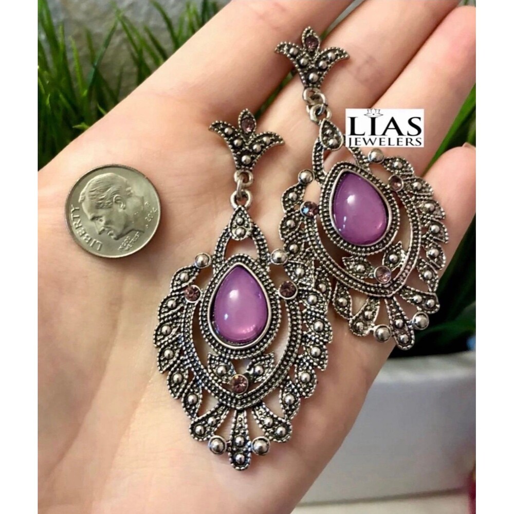 New 18k white gold hanging dangling earrings